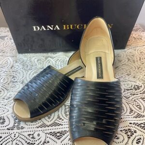 SALE Dana Buchman Black Woven Peep-Toe Slip-On Mules